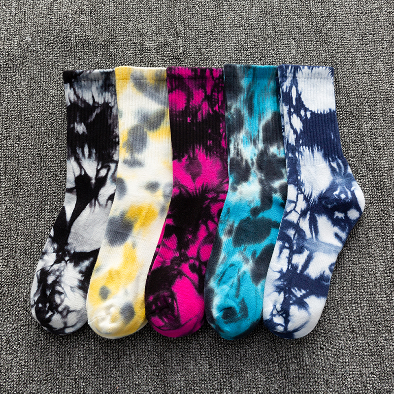 Cotton mid-calf tie-dye sports socks