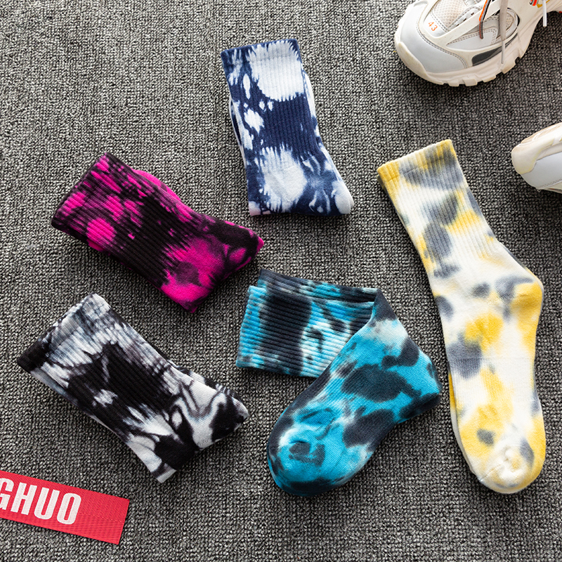 Cotton mid-calf tie-dye sports socks