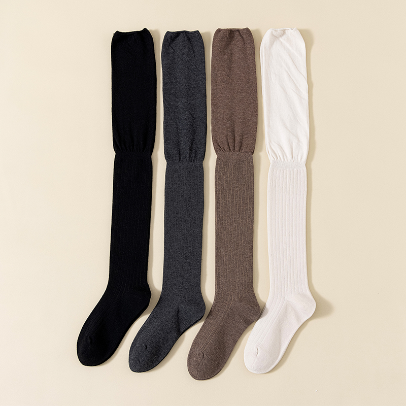 Single needle cotton sexy black ladies knee-high socks