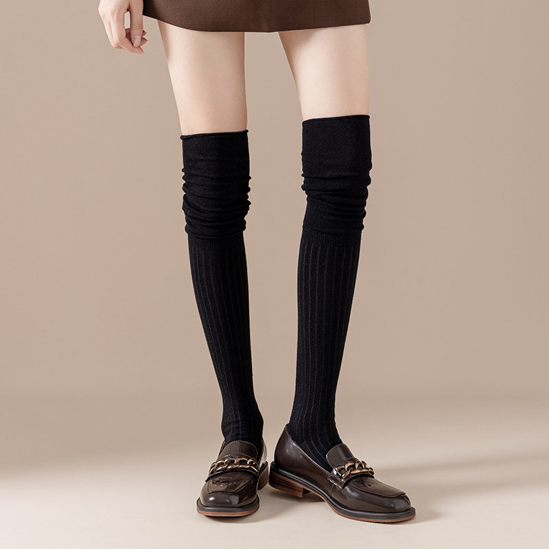 Single needle cotton sexy black ladies knee-high socks