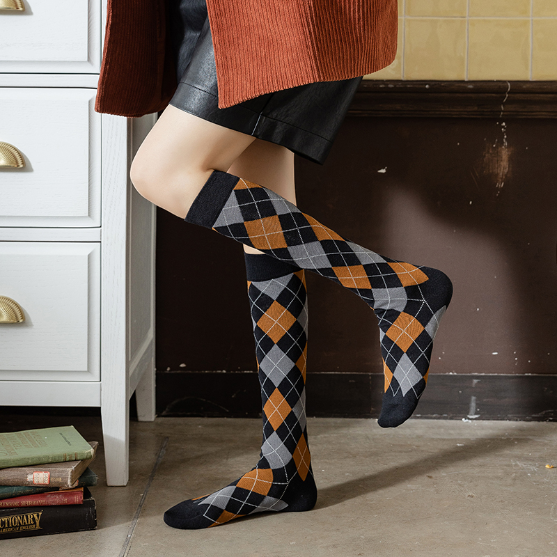 Women's diamond pattern over-the-knee cotton socks