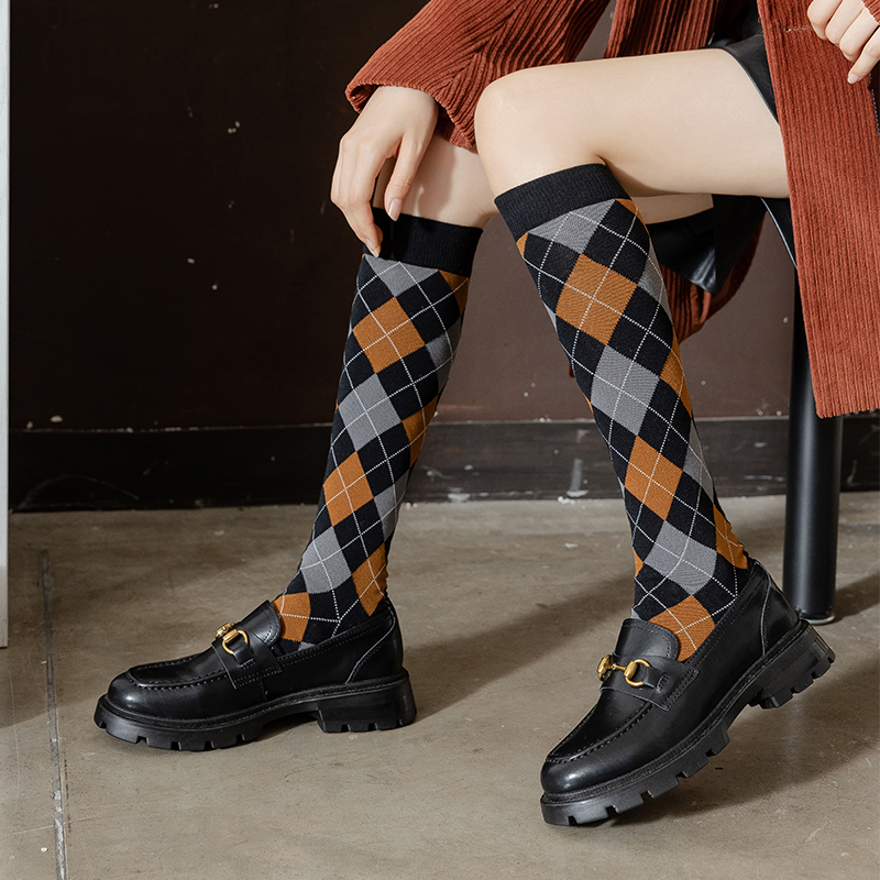 Women's diamond pattern over-the-knee cotton socks