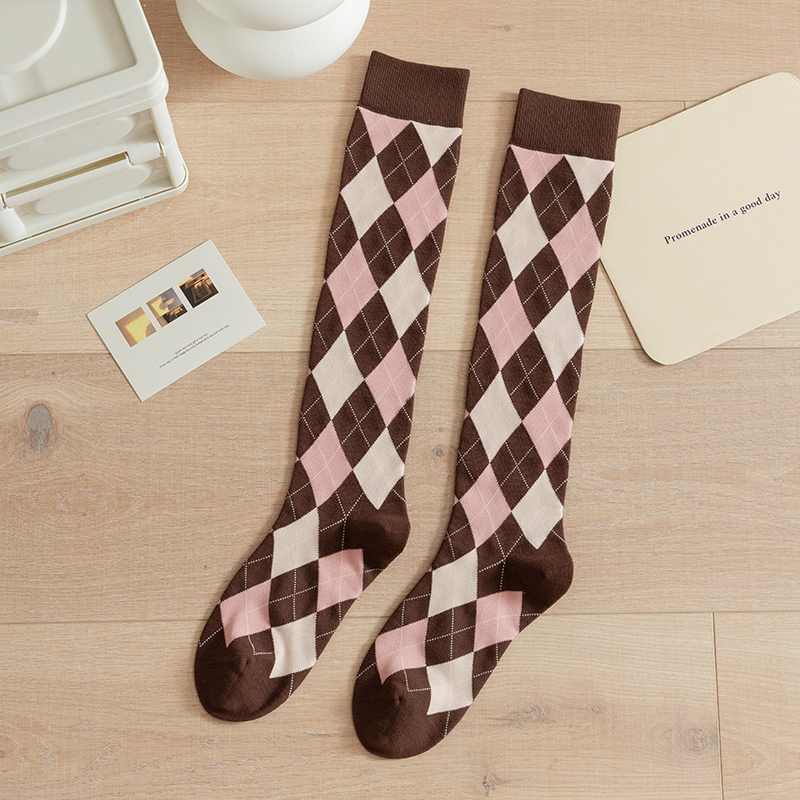 Women's diamond pattern over-the-knee cotton socks