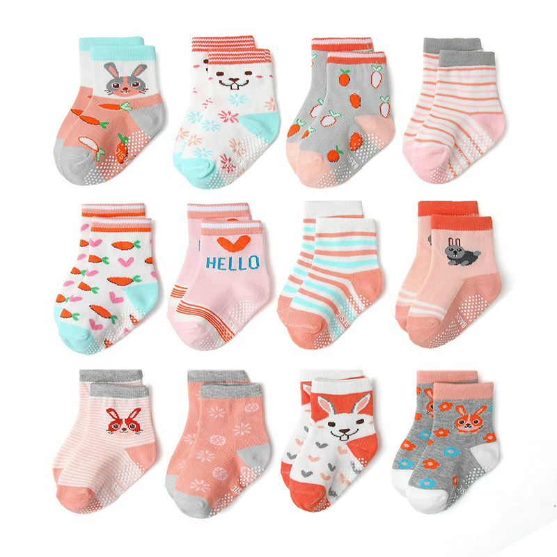 Non-slip colored baby girl socks