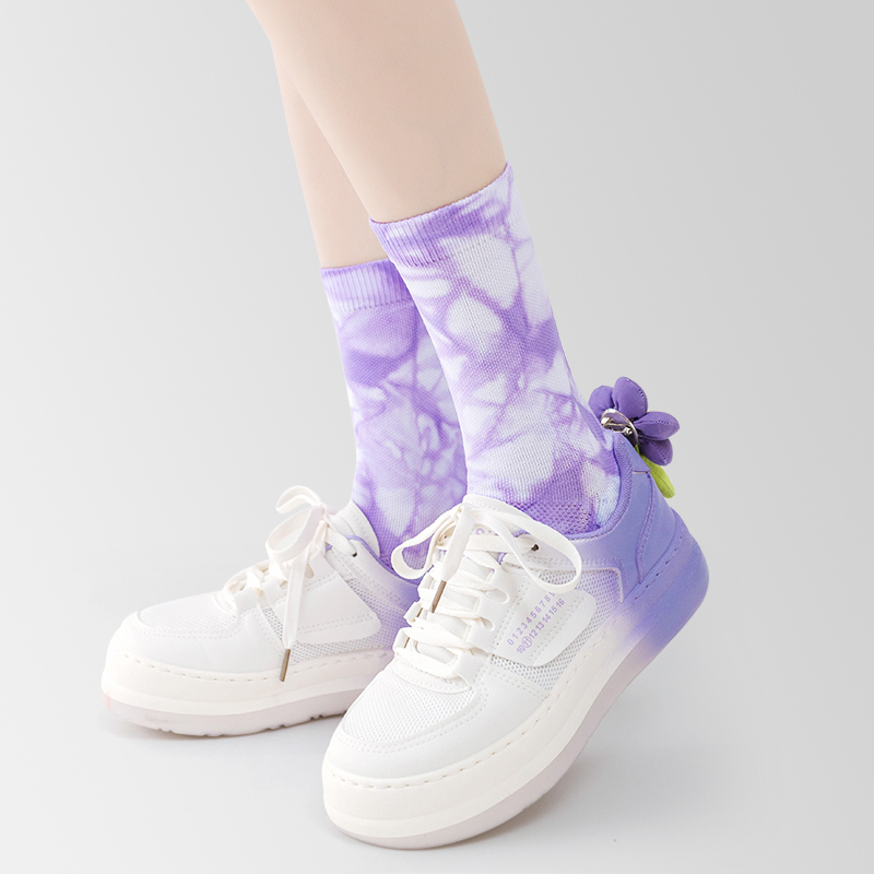 Tie-dyed cotton mid-calf sports socks