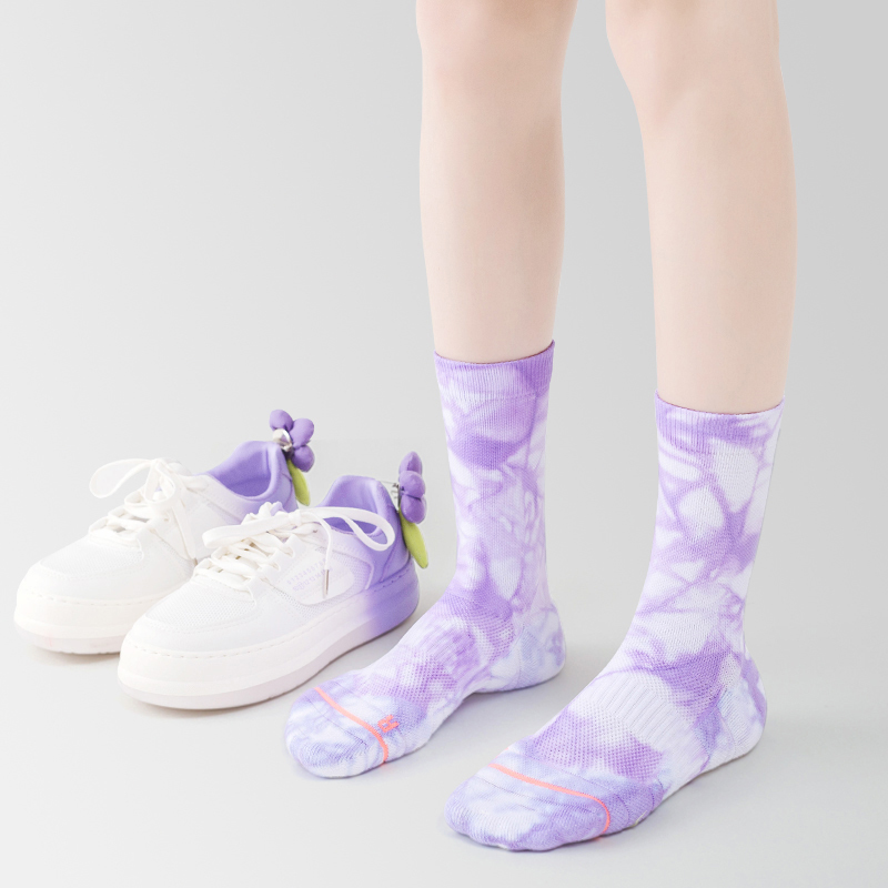 Tie-dyed cotton mid-calf sports socks