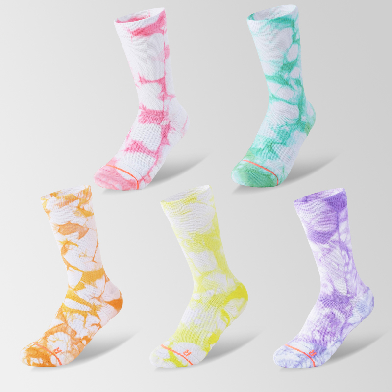 Tie-dyed cotton mid-calf sports socks